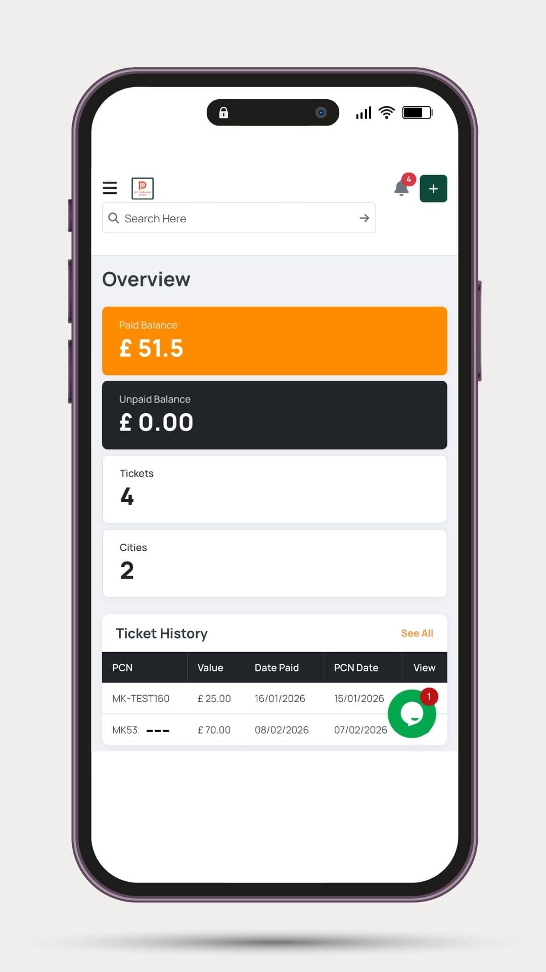 My Parking Fines dashboard